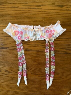 For Love and Lemons Floral Lace Garter Belt with Pink & Yellow Embroidery
